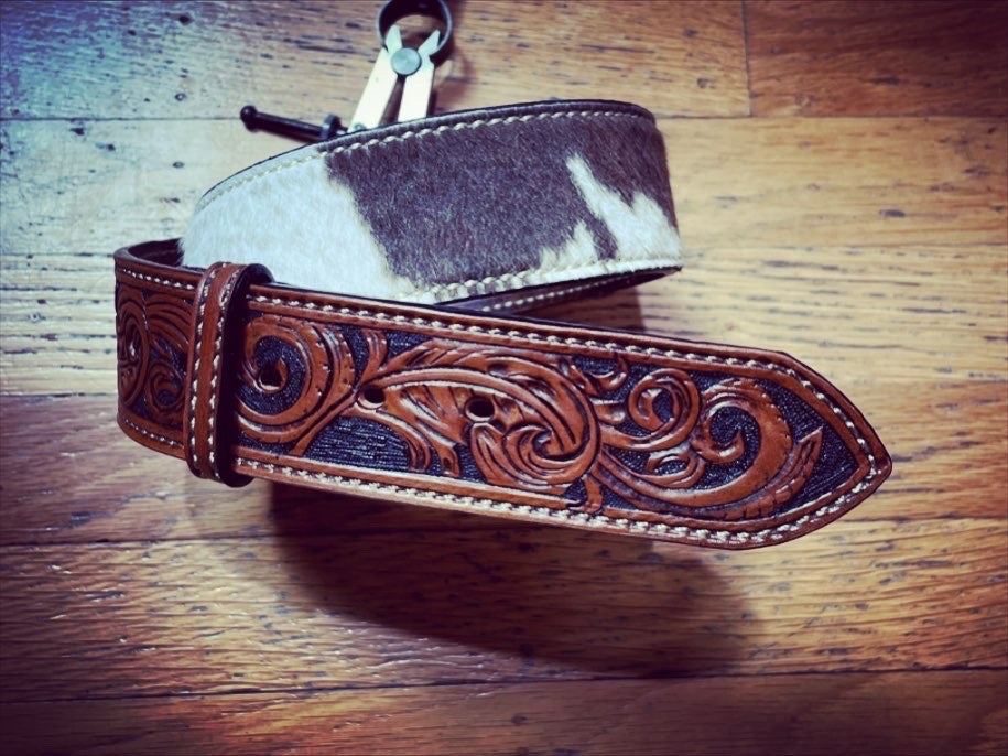 Cow Hide Tooled Belt